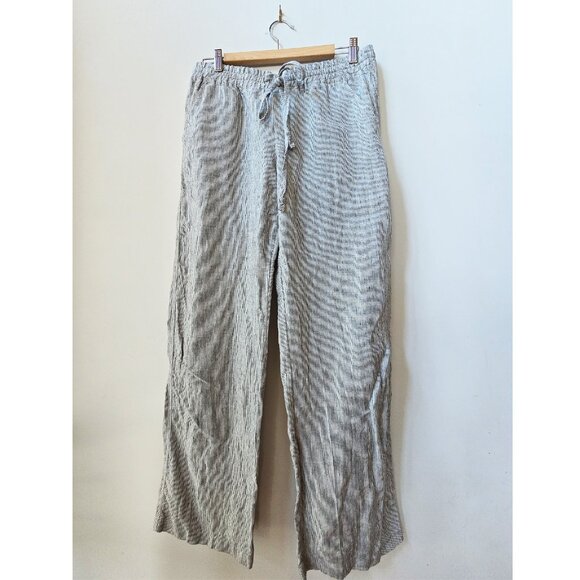 Nordstrom Allen Allen White Linen Wide Leg Linen Pants Black Pinstripes S 4 6 - Picture 1 of 4